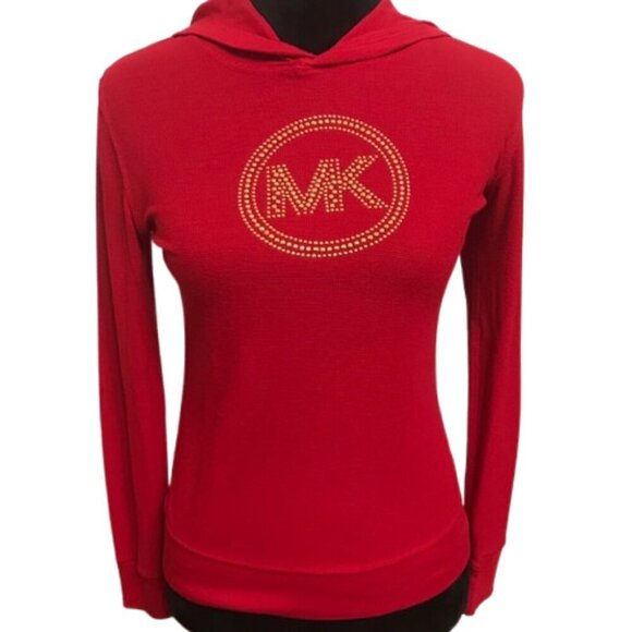 Women's MICHAEL Michael Kors Long Sleeve Lightweight Studded Hoodie Red Size XS - Picture 1 of 9